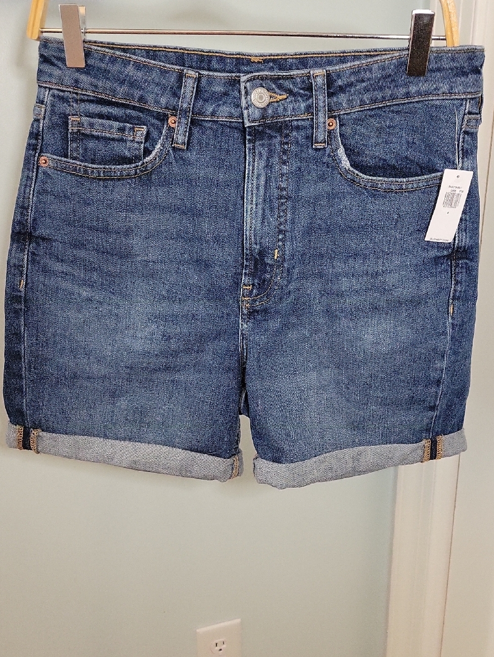 Old Navyv OG Straight High Rise Classic Denim Cuffed Jean Shorts NWT Sz 8
